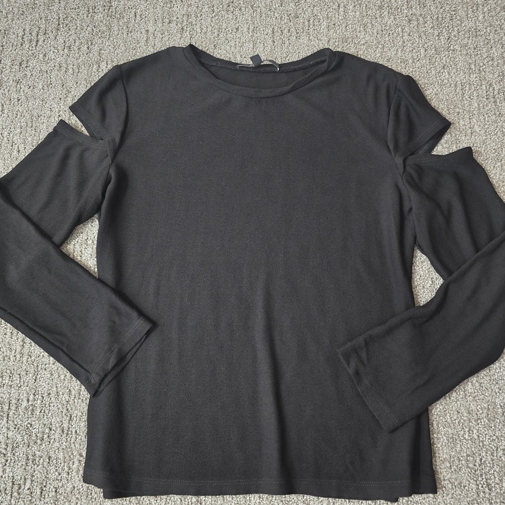 Derek Lam New York Black Cold Shoulder Knit Top Long Sleeve Womens 10 Italy